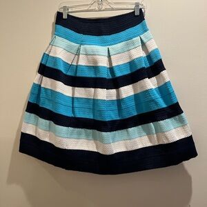 Blue and White Knee-Length A-Line Skirt with Pleats